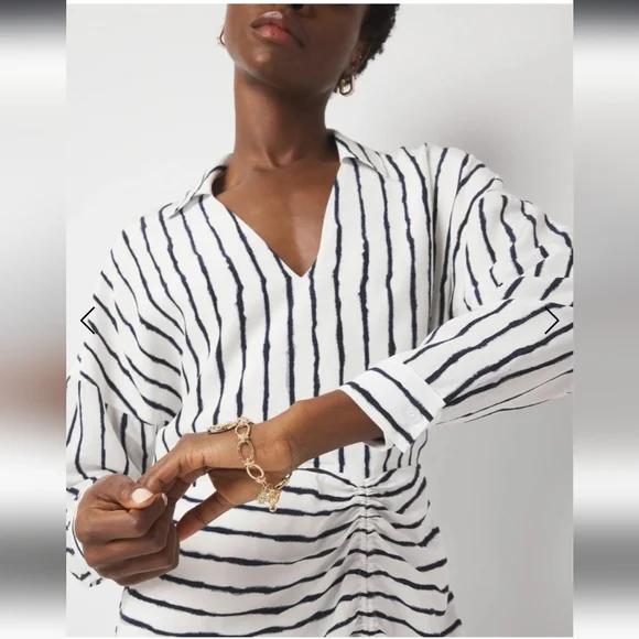 Ruched Crepe Midi Shirt Dress - Picture 3 of 6